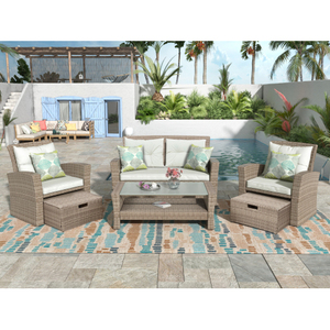 Modern Portable Patio Furniture Set 4-Piece Outdoor Conversation Set All Weather Wicker Sectional Sofa with Ottoman and <b>Cushions</b> - Product Image 1