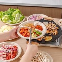Assiette jetable en pulpe de canne à sucre à trois compartiments de 9 pouces, vaisselle de qualité alimentaire, bol, baguettes, ensemble de plats biodégradables, 20 pièces modernes