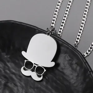 New Sales Stainless Steel Engraved Pendant Necklace Silver Plated Link Chain Unisex Trendy Style For Father Gift