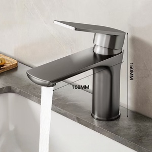 Robinet de <span class=keywords><strong>lavabo</strong></span> en acier inoxydable épaissi et robuste, gris bronze, avec tuyau d'arrivée d'eau chaude et froide de 60 cm - Product Image 1