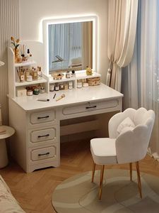 <strong>Mirror</strong> and Light White <strong>Vanity</strong> Desk Dressing <strong>Table</strong> <strong>Vanity</strong> <strong>Table</strong> and Cushioned Stool Set, Makeup <strong>Vanity</strong> Desk <strong>with</strong> - Product Image 2