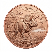 Pièce de monnaie en cuivre Triceratops 1 oz 999 pur, haute relief 3D, bouclier à trois cornes, dinosaure préhistorique crétien, pièce de monnaie en cuivre de collection