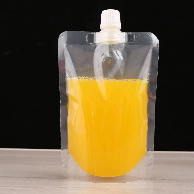 Clear stand up spout sachet packaging for fruit juice 300ml 500ml liquid spout pouches