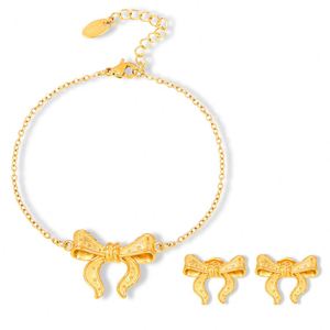 Waterproof 18K Gold Plated Stainless Steel Bowknot Heart Jewelry <b>Set</b> Women Tarnish-Free Earring <b>Bracelet</b> Party Trendy Wedding - Product Image 1