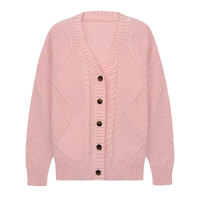 Neuheiten Modische Elegante Koreanische Klassische Strukturierte Knopf-V-Ausschnitt Rosa Lässige Streetwear Tägliche Damen Strickjacke