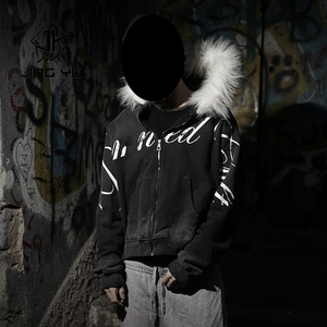 <span class=keywords><strong>Felpa</strong></span> con <span class=keywords><strong>Cappuccio</strong></span> Staccabile in Finta <span class=keywords><strong>Pelliccia</strong></span> per Uomo, Stile Streetwear, Lavaggio Acido, Stampa DTG, Zip Frontale, Personalizzabile, 100% Cotone Pesante - Product Image 6