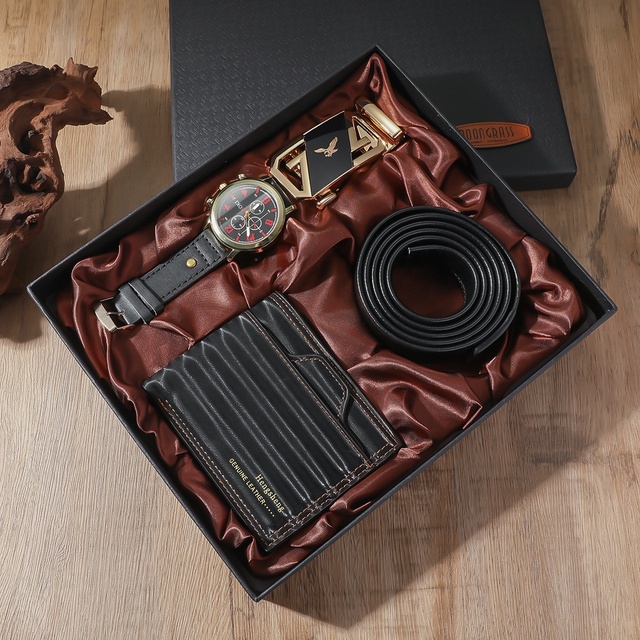 Wholesale 3pcs Watch Gift Set Wallet Belt Men Watch Gift Set Leather Quartz Sport Watch Set for Men