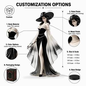 Figurines d'action en PVC écologiques personnalisées par le fabricant, nouveau modèle 3D de personnage féminin d'anime sombre, avec base - Product Image 2