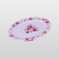 Assiette alimentaire ovale en mélamine personnalisable à motif floral, résistante à la chaleur et durable, pour l'hôtellerie, la restauration et l'approvisionnement commercial