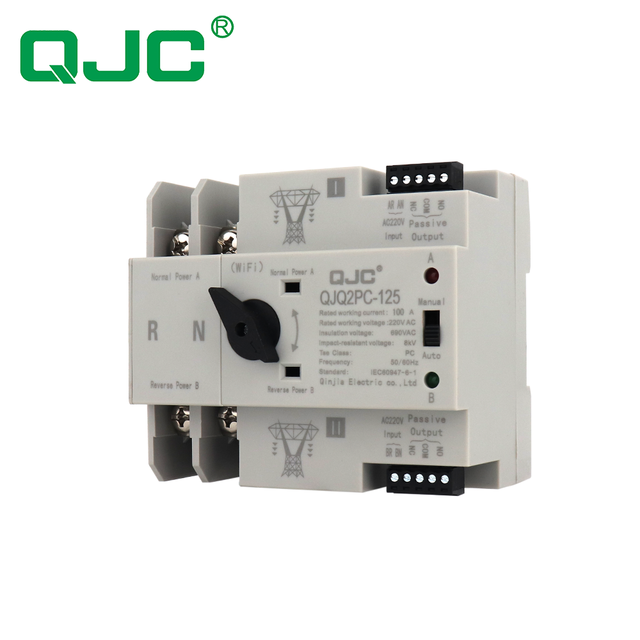 QJC New ATS High-quality and Factory Wholesale Photovoltaic Din Rail ATS Dual Power Automatic Transfer Switch 2P Wifi Ats