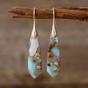 Geometric Natural Stone Drop Earrings For Women Party Jewelry <b>Light</b> Luxury Bohemian Style Teardrop Shape - Product Image 1