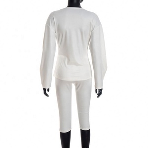 ชุดแฟชั่นฤดูใบไม้ร่วงแบบสองชิ้นสำหรับผู้หญิง เสื้อแขนยาวคอวี กางเกงทรงเข้ารูป ชุดเซ็ต 2 ชิ้น ชุดใหม่สำหรับผู้หญิง - Product Image 5