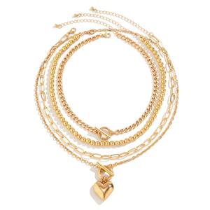 2024 joyerí<span class=keywords><strong>a</strong></span> de moda Hip-hop Punk de alta calidad nuevo collar minimalista conjunto de mujeres geométrico amor corazón chapado en <span class=keywords><strong>oro</strong></span> regalo de fiesta - Product Image 1