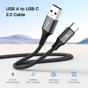 Câble d'extension USB 2.0 tressé à prix avantageux, 2 mètres, haute vitesse, câble de charge et de données 2.4A pour <span class=keywords><strong>disque</strong></span> <span class=keywords><strong>dur</strong></span> et imprimante - Product Image 2