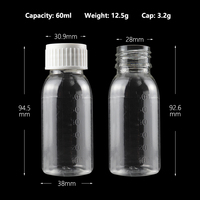 Bouteille vide en plastique de 2oz 60cc de réactif chimique de laboratoire pour le stockage de liquides/solides