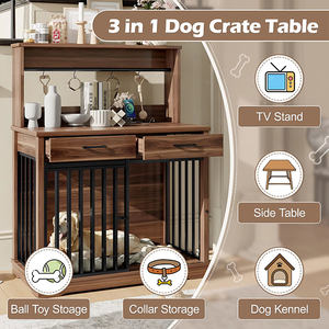 Cage pour chien en bois massif robuste avec structure métallique, montage facile, pour chiens de grande, moyenne et petite taille, utilisation en intérieur - Product Image 1