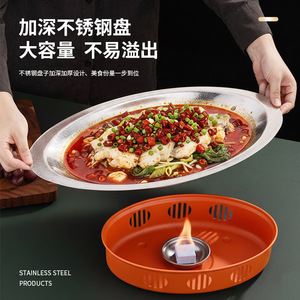 Stainless Steel Boat Shaped Alcohol Heating Grill For Fish Seafood Platter Anti Jam Design Smokeless Pan - Product Image 3