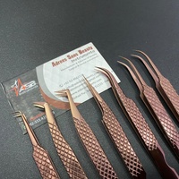 Pinzas para Extensión de Pestañas ASB de Acero Inoxidable Japonés Color Oro Rosa, Probadas a Mano, con Punta de Diamante, para Volumen, Fibra Sostenible