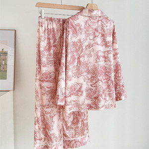 Nuovo Design 2024: Pigiama in <span class=keywords><strong>Seta</strong></span> per <span class=keywords><strong>Donna</strong></span>, Elegante Stampa Jungle, Taglie Forti, Maniche Lunghe e Pantaloni, Set per Casa - Product Image 2