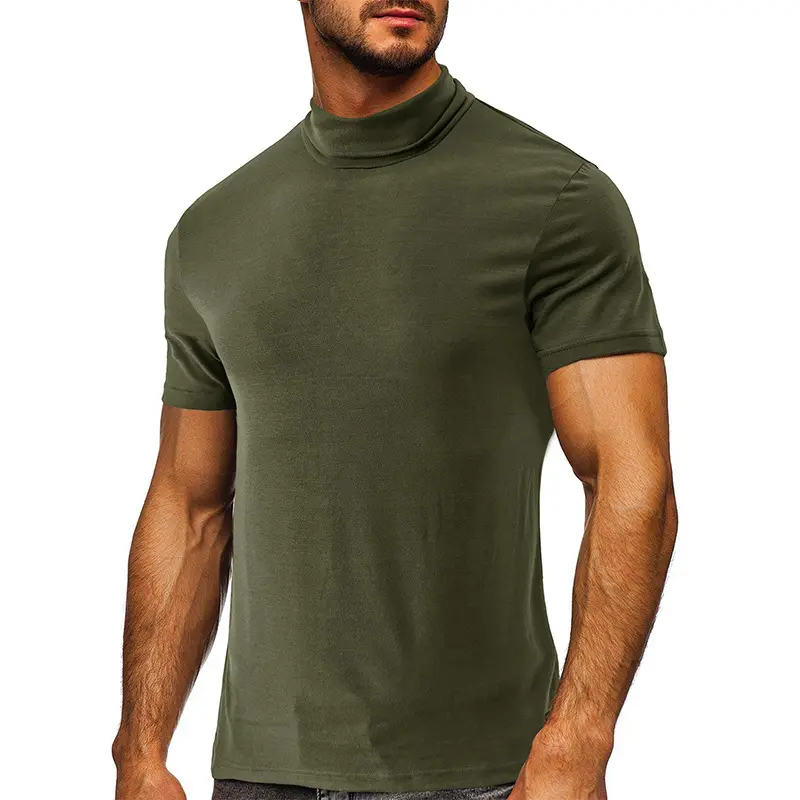 2023 summer men's high neck T-shirt fashion short sleeve T-shirt men's shirt fitness tops wholesale