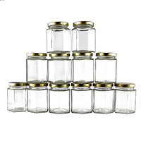 Hexagon wadah Jam saus kaca, 45ml 70ml 90ml 120ml 190ml 280ml 540ml guci bening madu kecil dengan stiker