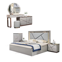 Ensemble de chambre à coucher de luxe en bois complet, lit double, cadre en bois, rangement à domicile, LED moderne, ensemble de meubles de chambre à coucher simple