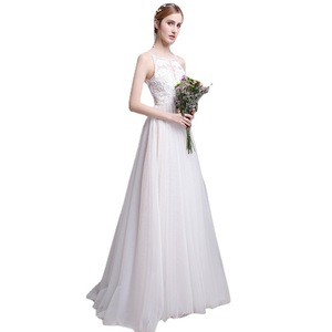 White A-Line Tulle Wedding Dress Halter Neck Empire Waistline Simple Style For Women - Product Image 5
