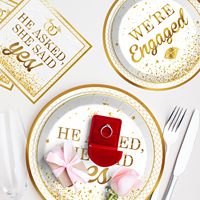 Kit de décorations personnalisées pour fête de fiançailles avec bannière, ballons en aluminium, vaisselle jetable et nappe pour demande en mariage