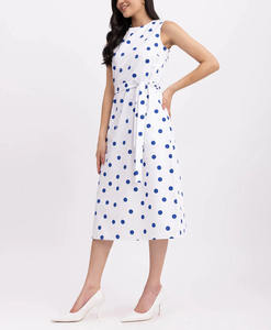 Fabbriche di <span class=keywords><strong>abbigliamento</strong></span> abito estivo personalizzato senza maniche semplice nero bianco stampa digitale a <span class=keywords><strong>pois</strong></span> al ginocchio abiti da donna <span class=keywords><strong>abbigliamento</strong></span> - Product Image 2