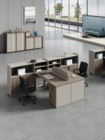 Ensemble de mobilier de bureau commercial moderne et durable en bois, anti-rayures, avec bureau, chaise et rangement multifonctionnel pour 2 à 6 postes de travail