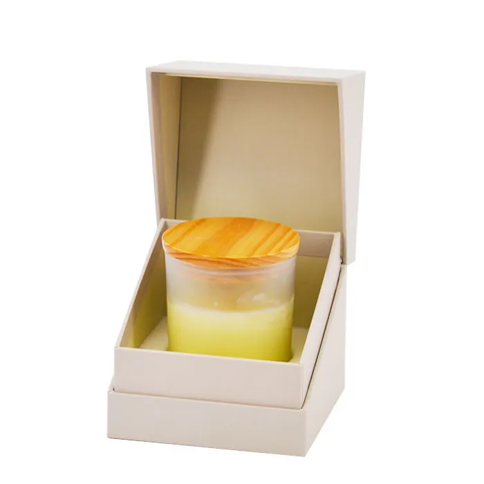 Caja de cristal con tapa y tapa para embalaje de luz de té, caja de vela vacía blanca y dorada con cinta, lujosa