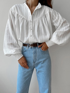 2025 Spring Summer Collection Pure Cotton French Shirt for Women Long Sleeve Simple <strong>Bubble</strong> Design <strong>Top</strong> for Europe - Product Image 6