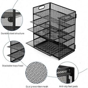 Metal 6 Tier Paper Organizer Letter <b>Tray</b> - Mesh Desk <b>File</b> Organizer with Handle Paper Sorter Organizer <b>File</b> Folder Holder - Product Image 3