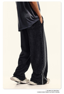<span class=keywords><strong>Pantalones</strong></span> Harem de Pierna Recta Estilo Hip Hop, Pliegues Planos, Estilo Deportivo Americano, Tendencia <span class=keywords><strong>Urbana</strong></span> Otoñal, Cintura Media, 100% Algodón Peinado - Product Image 4