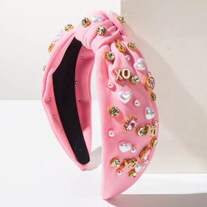 Elegante Fascia per Capelli Rossa e <span class=keywords><strong>Rosa</strong></span> da Donna con Cuore XO, Perle e Diamanti, Dolce Cerchietto per San Valentino, Accessorio per Capelli Stile Barocco - Product Image 2