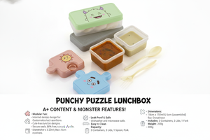 Boîte à lunch portable pour bébé, sans BPA, résistante aux fuites, compatible lave-vaisselle, avec 3 compartiments, pour ranger les collations des nouveau-nés, boîte à lunch puzzle pour enfants - Product Image 2