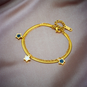 Gold Double Layer Chain Bracelet With Star Charms Unisex Jewelry Gift - Product Image 1