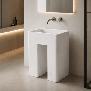 Poulars En gros Lavabo sur pied de luxe moderne en pierre naturelle et marbre veiné blanc pour salle de bain - Product Image 1