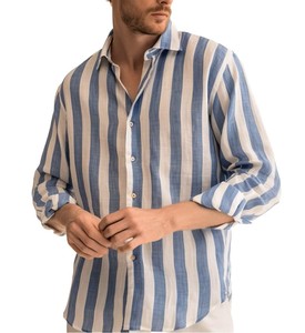 Camicia Classica da <span class=keywords><strong>Uomo</strong></span> Primavera Estate, <span class=keywords><strong>Slim</strong></span>-<span class=keywords><strong>fit</strong></span>, Tessuta, Casual, Maniche Lunghe, Monopetto, Traspirante, con Stampa a Righe - Product Image 1