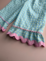Pantalon à jambes larges en vichy pour filles, taille élastique, bordure à volants, pantalon décontracté à carreaux pour enfants, été