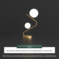 Lámpara de Mesa Moderna Nórdica de Cobre con Doble Globo y Base para Bombilla E14, Diseño Simple y Flexible, Lámpara de Noche con Bola de Cristal para Dormitorio