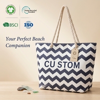 Tas Pantai Kanvas Fungsional Modern Multi Kantong, Tas Belanja Katun Reusable untuk Perawatan Bayi, Organizer Tas Popok, Logo Custom