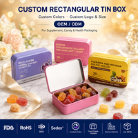 Boîte à bonbons rectangulaire personnalisée avec logo imprimé, petite boîte en fer blanc avec couvercle à charnière, emballage alimentaire en métal