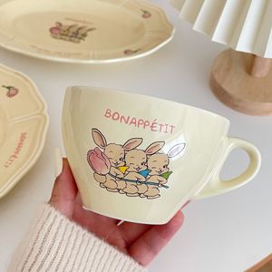 Assiette à dessert en céramique de style français vintage, écologique, en porcelaine, motif lapin, imprimé tulipe mignon, pour le thé de l'après-midi - Product Image 2