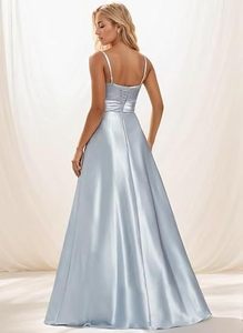 Robe longue <span class=keywords><strong>chic</strong></span> pour femme, col en V profond, sexy, en satin, fendue, de haute qualité, élégante, pour soirée - Product Image 4