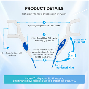 Plettro per filo interdentale combinato con pennello in gomma morbida per la cura orale personalizzata due in uno per il filo interdentale - Product Image 3