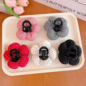 Simple Plaid & Polka Dot Cute Flower Pearl Hair Claw Clips Women Back <b>Head</b> Half Up Hair <b>Styling</b> Barrettes - Product Image 1