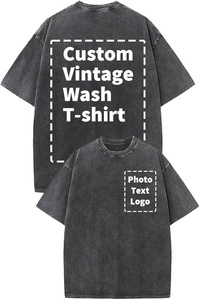 Premium Heavyweight 100% Cotton Acid Wash T Shirt Custom <b>Logo</b> Oversized Vintage Streetwear Graphic Printing Shirts - Product Image 2