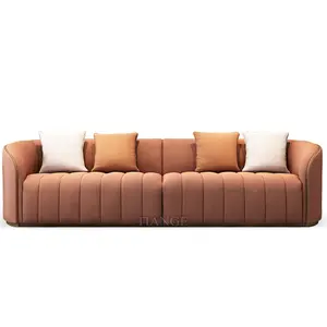 Desainer Mewah Italia Modern Ruang Tamu Sofa Beludru Krom 4 Tempat Duduk Pierre CHESTERFIELD Sofa Kulit