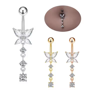 Chic zircone <span class=keywords><strong>farfalla</strong></span> <span class=keywords><strong>ombelico</strong></span> anello pendente barra d'acciaio titanio <span class=keywords><strong>ombelico</strong></span> <span class=keywords><strong>Piercing</strong></span> gioielli donna - Product Image 3